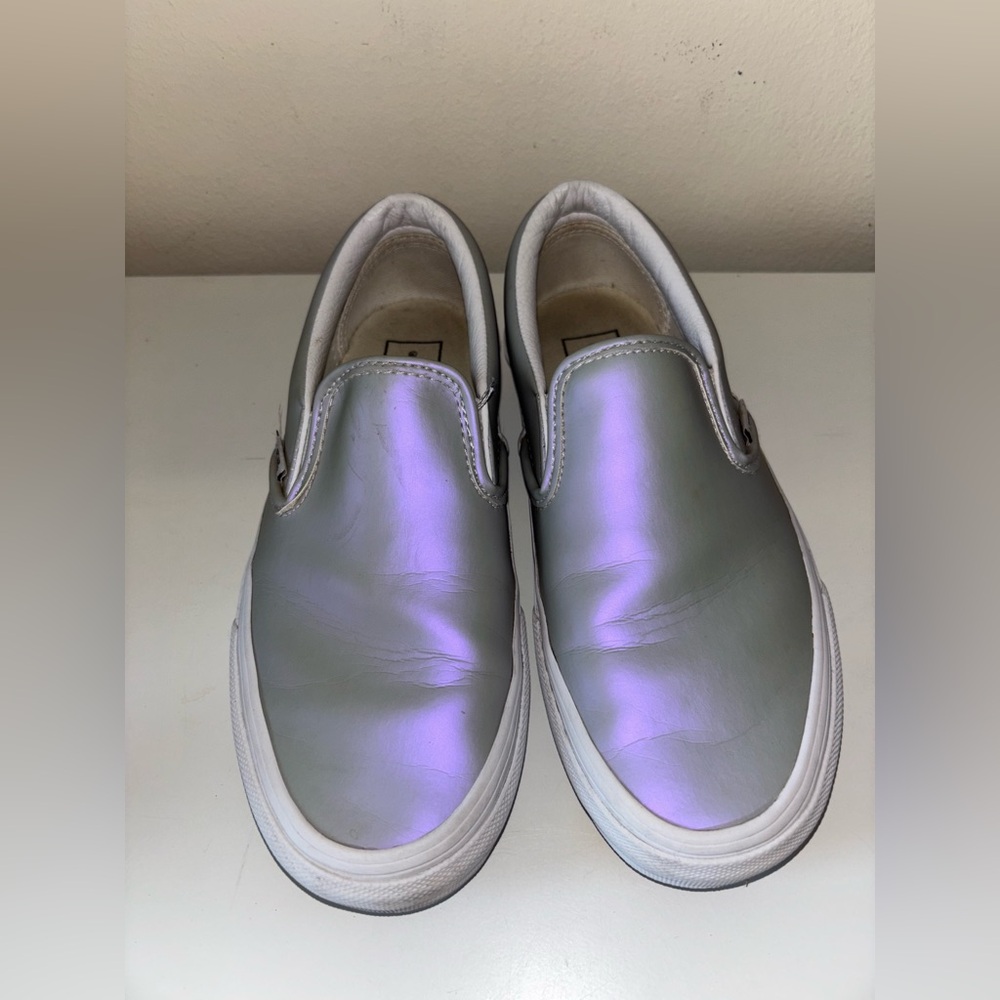 Vans Iridescent Purple and White Slip-On Sneakers